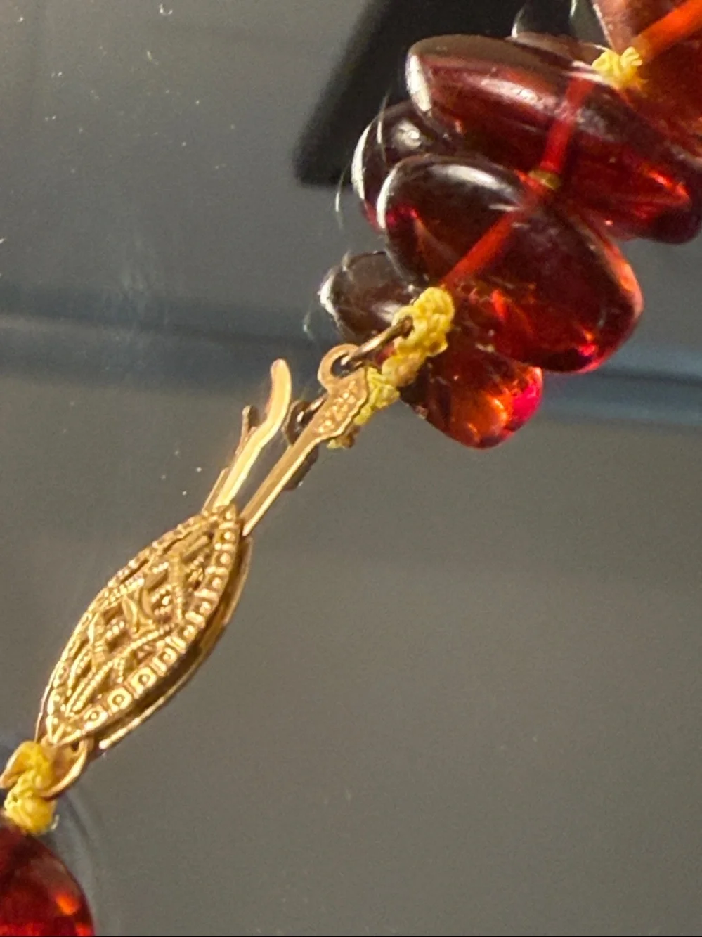 Vintage Cognac Baltic Amber Graduated Necklace 66.7 Grams TW. 14/20 GF Clasp